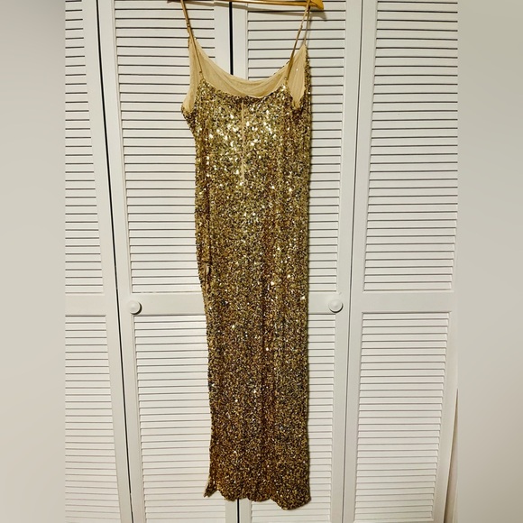 Gold Sequin Embellished Gown Dress - Picture 7 of 12